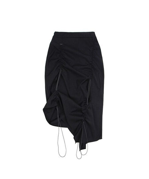Drawstring Ruched Slit Skirt